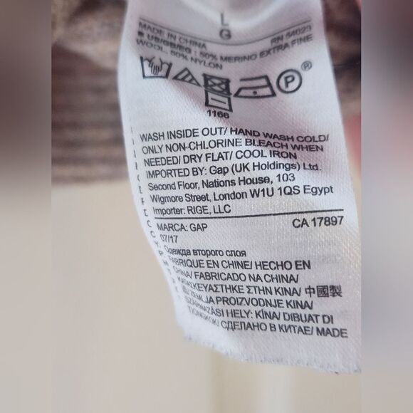 Gap L Beige Ribbed Knit Longsleeves MERINO WOOL Blend Cropped Women's Sweater - Picture 6 of 8